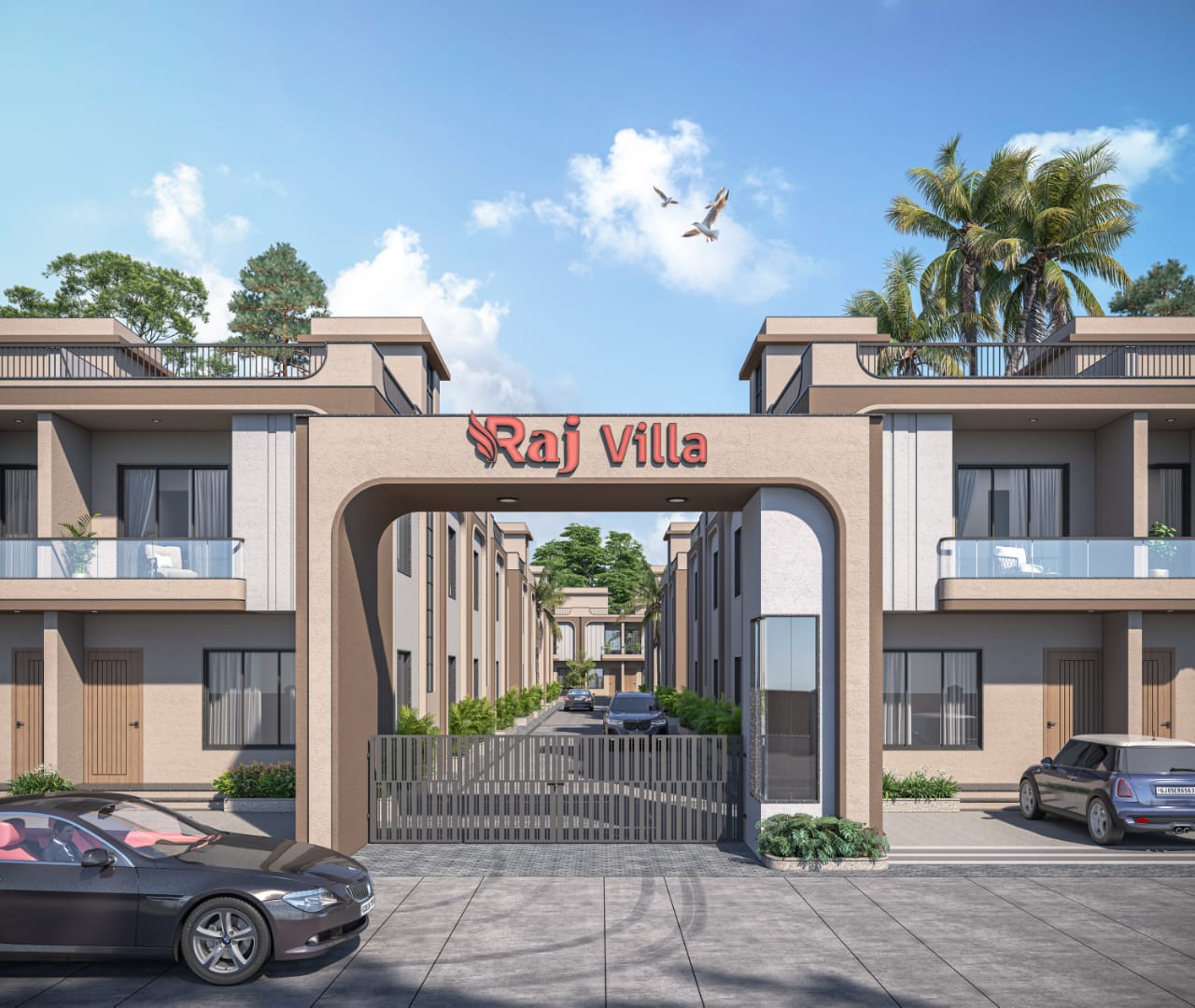 Raj Villa gated entrance with road touch frontage