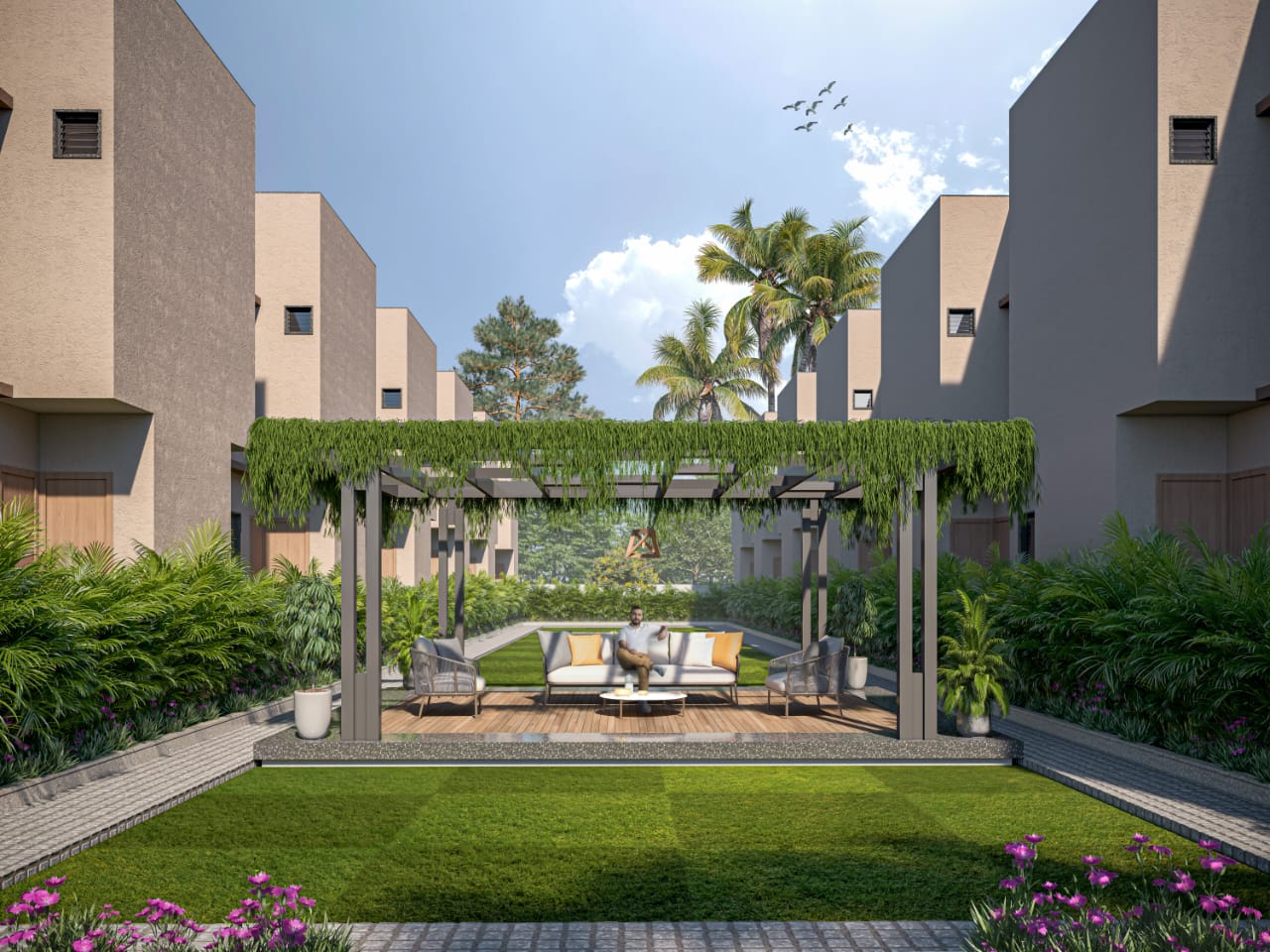 Raj Villa landscaped garden sitting area